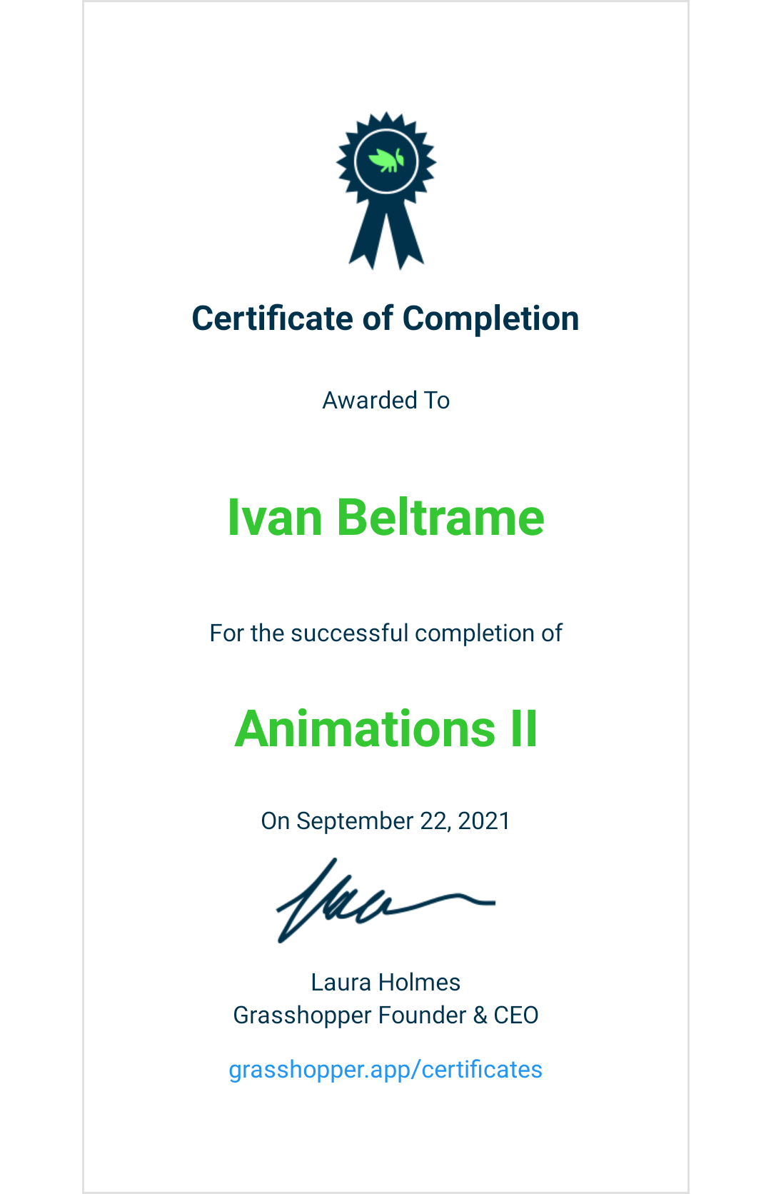 Certificato Animations 2