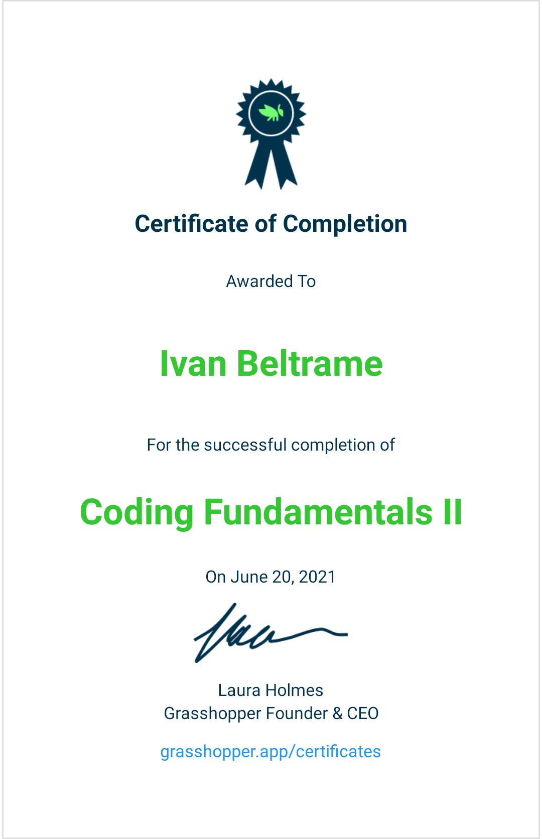 Certificato Coding fundamentals 2