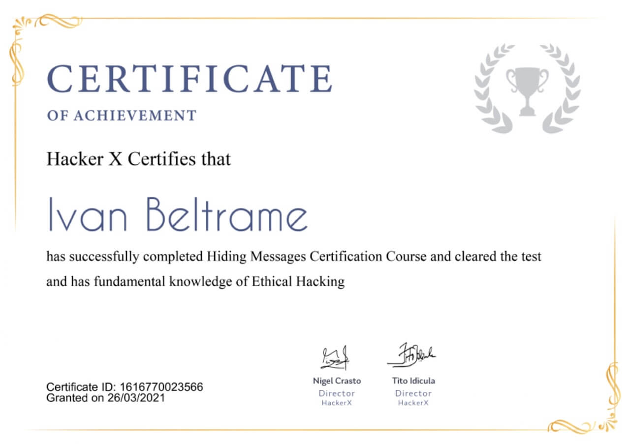 Certificato di hiding messages