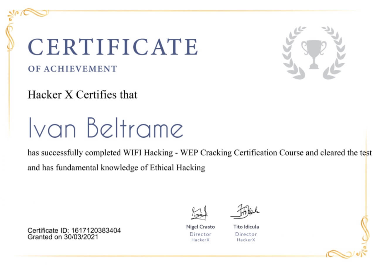 Certificato di wifi hacking wep