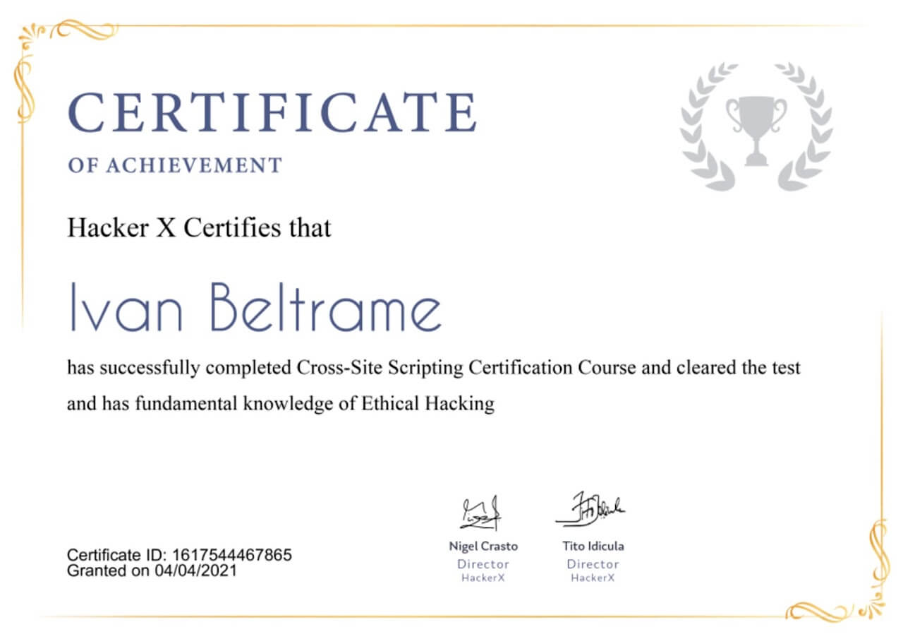 Certificato di cross site scripting
